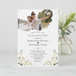 Invitación Compromiso de fotografías florales blancas de colo