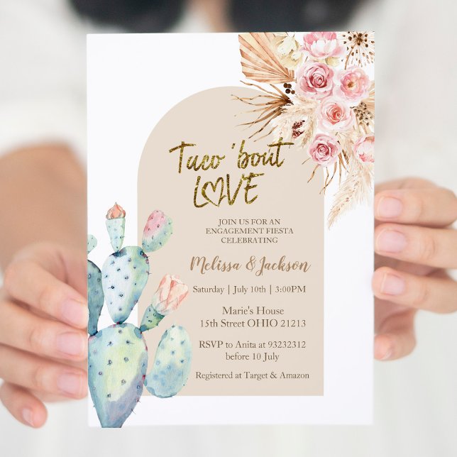 Invitación Compromiso de Grass Pampas Cactus Taco Bout Love (Subido por el creador)