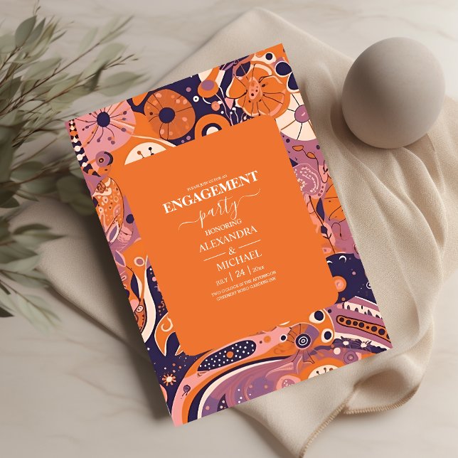Invitación Compromiso de groovía púrpura rosa naranja retro (Subido por el creador)