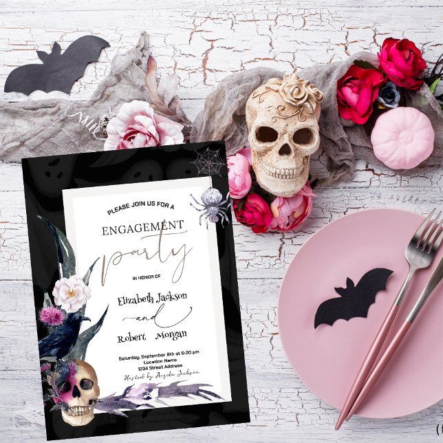 Invitación Compromiso de Halloween con cráneo floral (Subido por el creador)