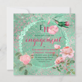 Invitación Compromiso de HUMMINGBIRD de oro rosa verde de la 