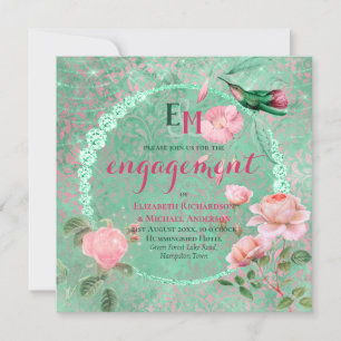 Invitación Compromiso de HUMMINGBIRD de oro rosa verde de la