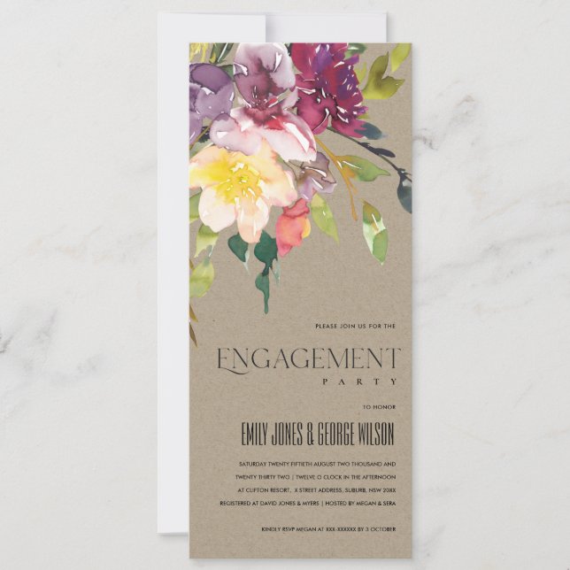 INVITACIÓN COMPROMISO DE LA FLORAL BURGUNDY DE RUBOR AMARILLO (Anverso)