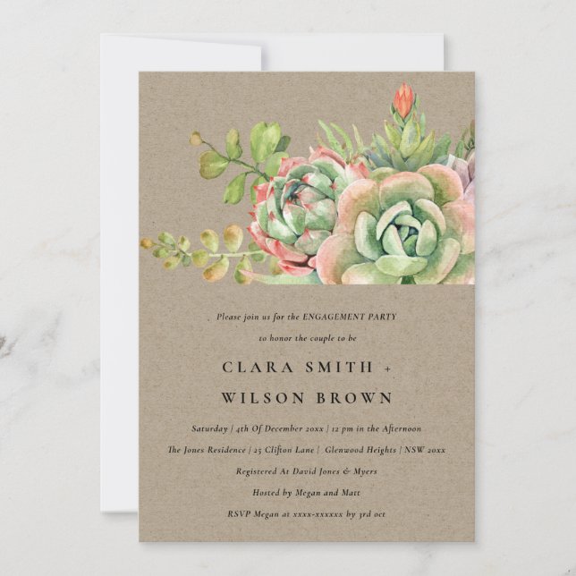 INVITACIÓN COMPROMISO DE LA FOLICÍA DE KRAFT DESERT SUCCULENT (Anverso)
