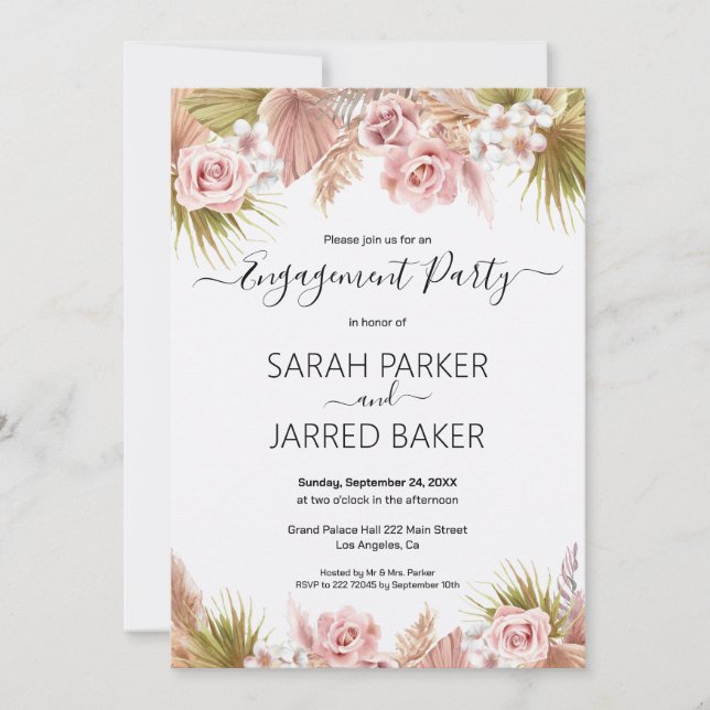Invitación Compromiso de la frontera floral Boho (Anverso)