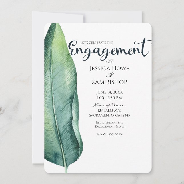 Invitación Compromiso de la hoja tropical blanca y verde (Anverso)