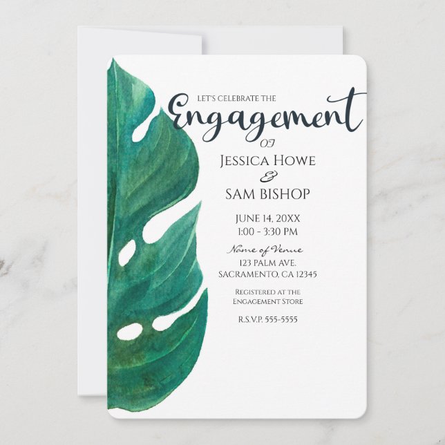Invitación Compromiso de la hoja tropical blanca y verde (Anverso)