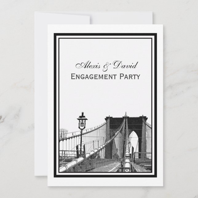 Invitación Compromiso de la silueta de NYC Brooklyn Bridge #2 (Anverso)