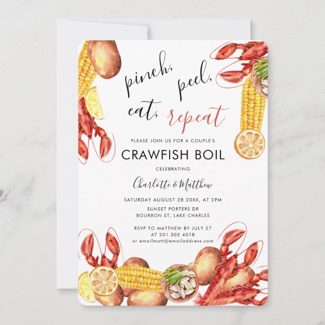 Invitación Compromiso de las Parejas Crawfish Boil (Anverso)