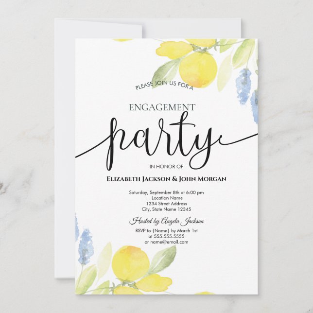 Invitación Compromiso de limones acuarela  (Anverso)
