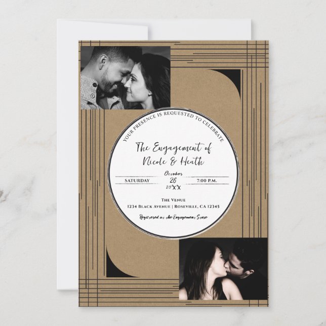 Invitación Compromiso de líneas modernas mínimas de Kraft neg (Anverso)