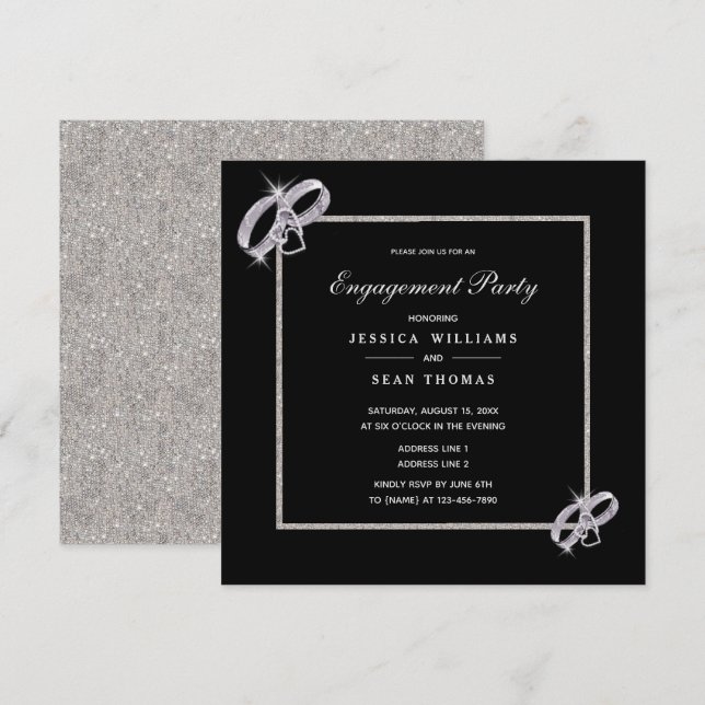 Invitación Compromiso de los Anillos Bodas Plata de Diamantes (Anverso / Reverso)
