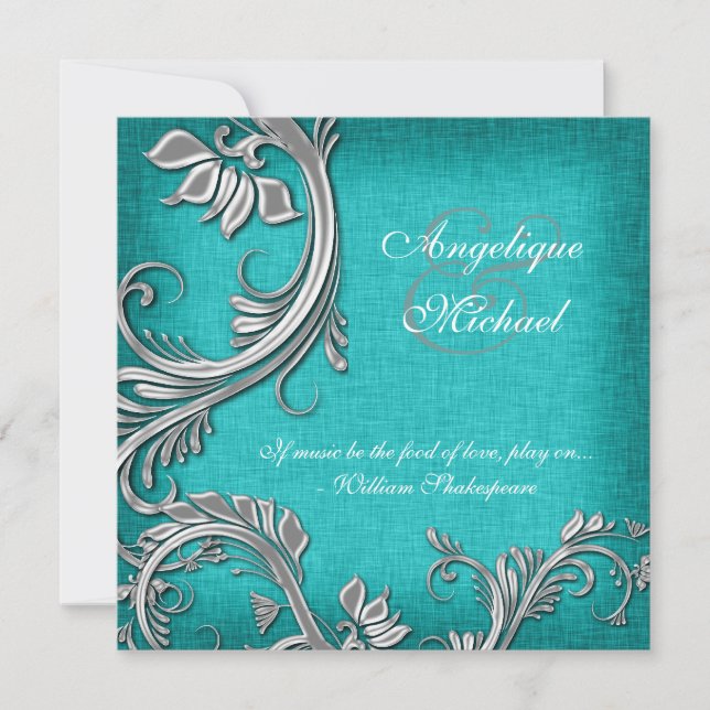 Invitación Compromiso de los bodas florales de plata Aqua (Anverso)