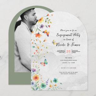 Invitación Compromiso de Mariposa Floral Acuarela Colorida