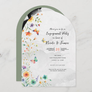 Invitación Compromiso de mariposa floral colorida