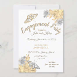 Invitación Compromiso de Mariposas de Oro y Plata