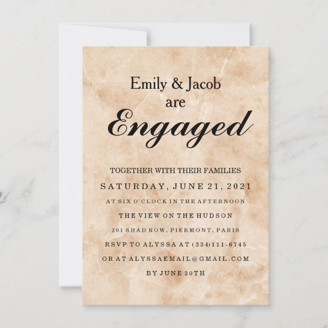 Invitación Compromiso de matrimonio elegante de mármol (Anverso)