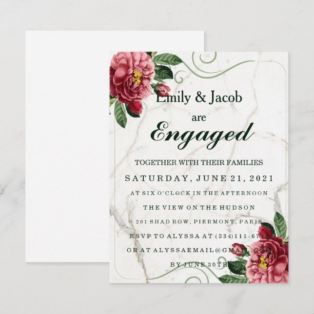 Invitación Compromiso de matrimonio elegante de mármol (Anverso / Reverso)
