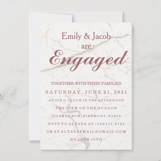 Invitación Compromiso de matrimonio elegante de mármol (Anverso)