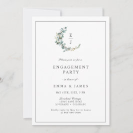 Invitación Compromiso de monograma de color agua Eucalyptus W