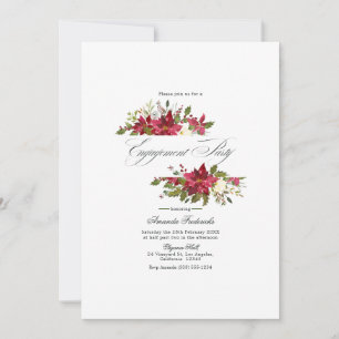 Invitación Compromiso de Navidad con Poinsettia y Acebo en Ac
