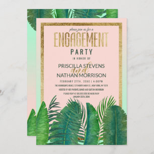 Invitación Compromiso de oro de hoja de plátano tropical
