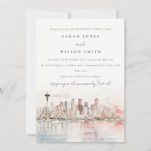 Invitación Compromiso de paisaje al acuarela de Seattle Washi