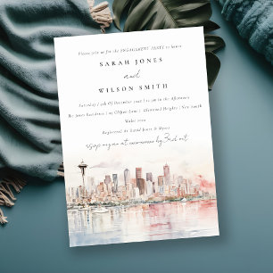 Invitación Compromiso de paisaje al acuarela de Seattle Washi