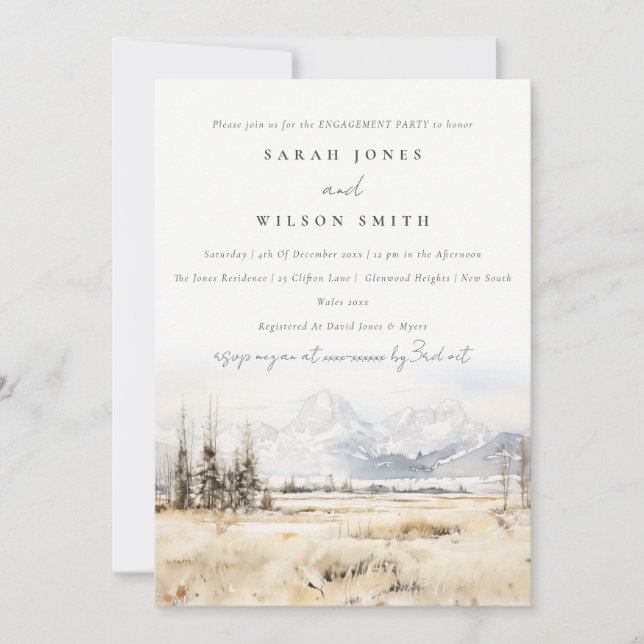 Invitación Compromiso de paisaje de acuarela de Jackson Hole  (Anverso)