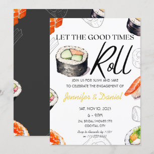 Invitación Compromiso de Pareja Japonesa con Rollo de Sushi