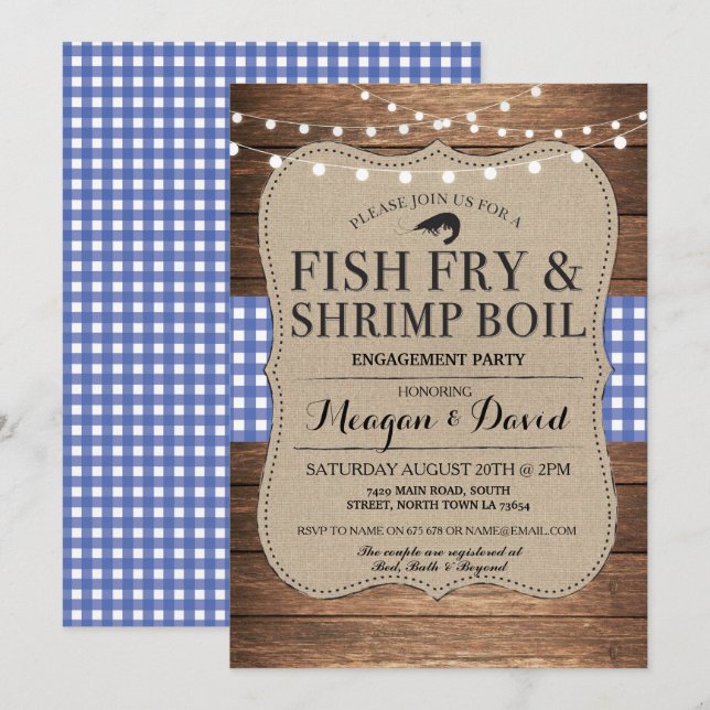 Invitación Compromiso De Pescado Ducha Azul Beber (Anverso / Reverso)