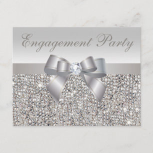 Invitación Compromiso de plata impreso de las lentejuelas,