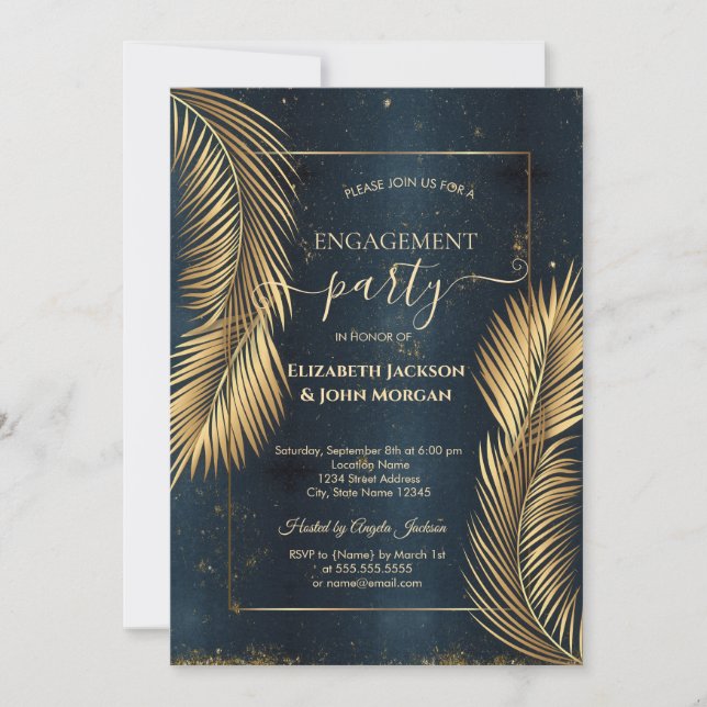Invitación Compromiso de playa de hojas de palma de oro (Anverso)