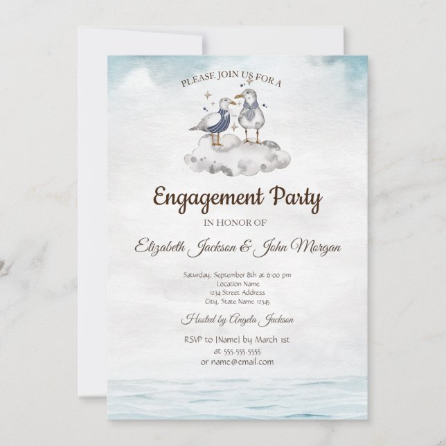 Invitación Compromiso de playa de las gaviotas acuáticas (Anverso)