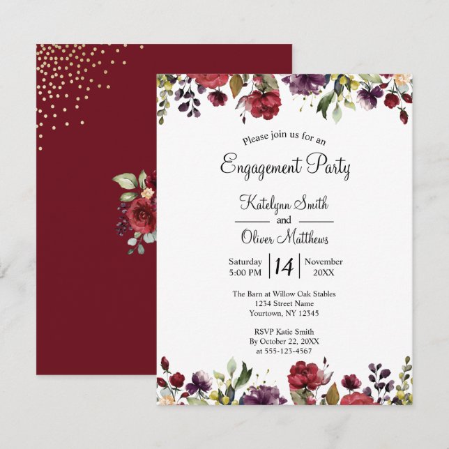 Invitación Compromiso de Relieve metalizado dorado floral de  (Anverso / Reverso)