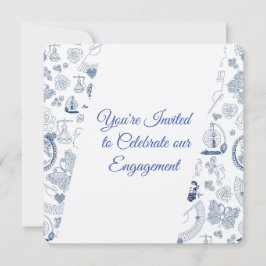Invitación Compromiso de Romance Vintage Azul