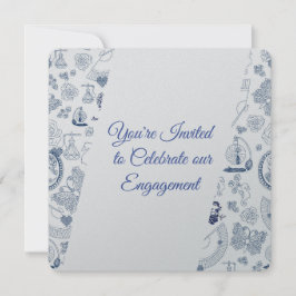 Invitación Compromiso de Romance Vintage Azul