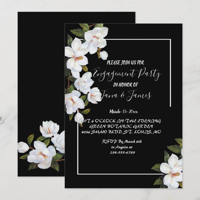 Invitación Compromiso de rosa blanca vintage (Anverso / Reverso)
