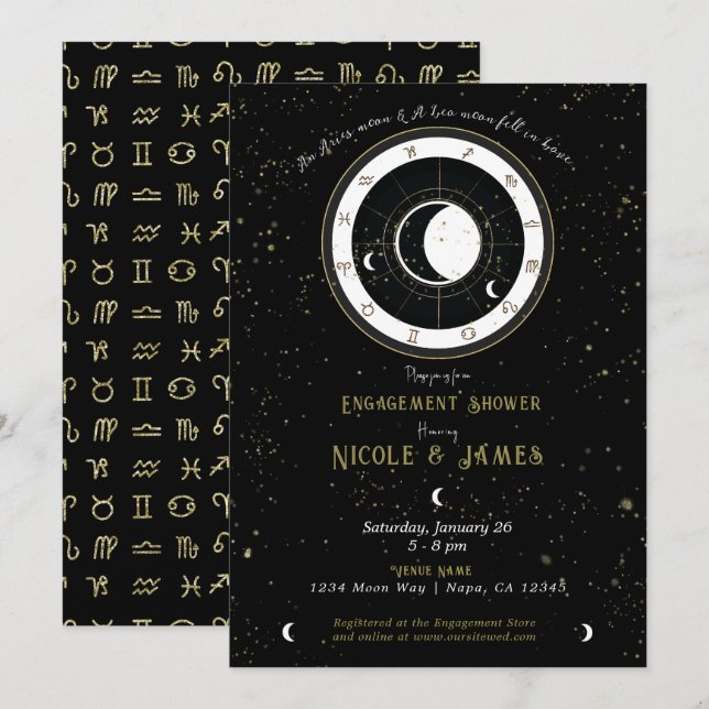 Invitación Compromiso de signo lunar de astrología personaliz (Anverso / Reverso)
