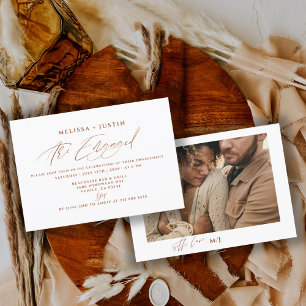 Invitación Compromiso de Terracotta Hand Lettered Photo Boda