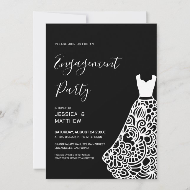 Invitación Compromiso de vestir de Boda de encaje blanco (Anverso)