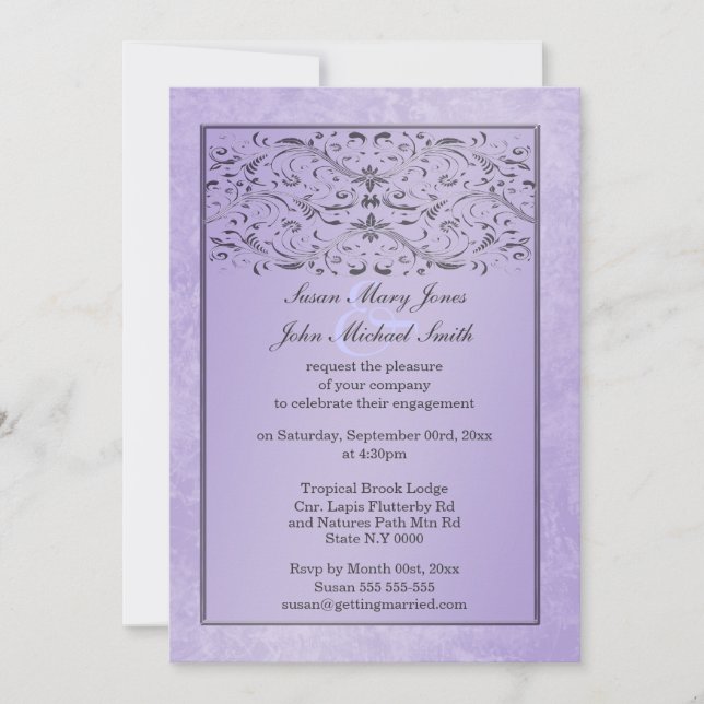 Invitación Compromiso del aniversario del boda gris morado (Anverso)