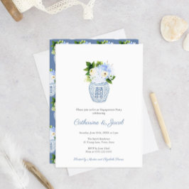 Invitación Compromiso del Boda blanco azul clásico Ginger Jar