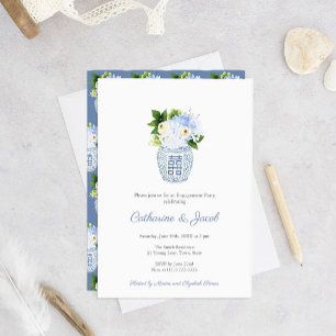 Invitación Compromiso del Boda blanco azul clásico Ginger Jar