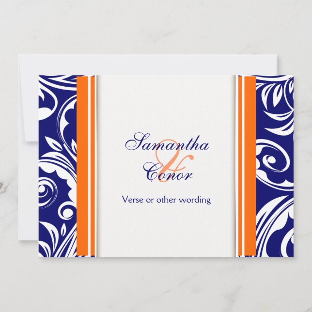 Invitación Compromiso del boda blanco naranja azul (Anverso)
