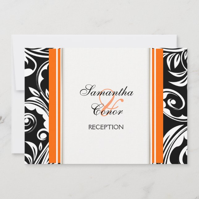 Invitación Compromiso del boda blanco negro Naranja (Anverso)