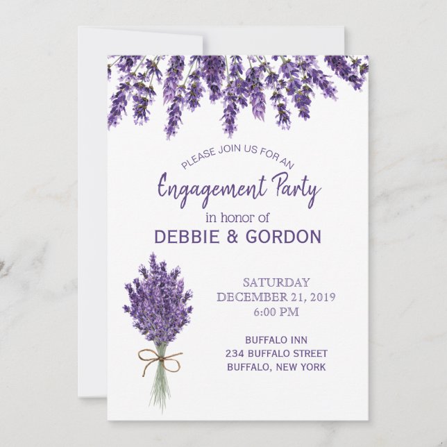 Invitación Compromiso del Boda de flores de leña morado (Anverso)