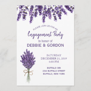 Invitación Compromiso del Boda de flores de leña morado