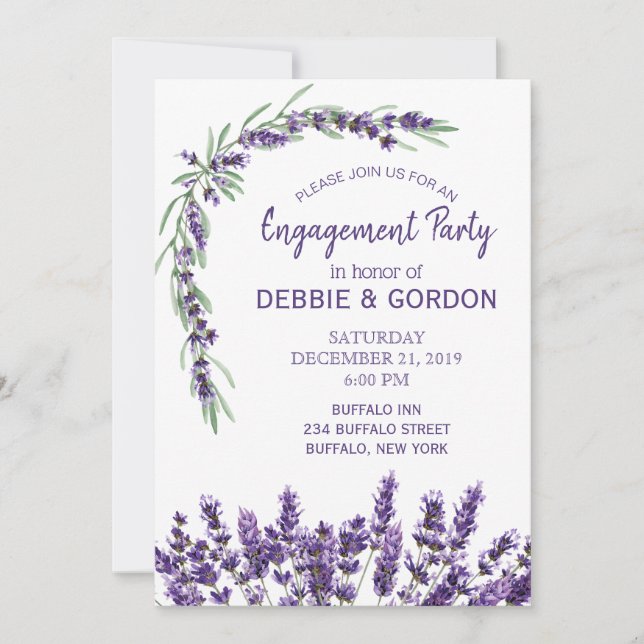 Invitación Compromiso del Boda de flores de leña morado (Anverso)