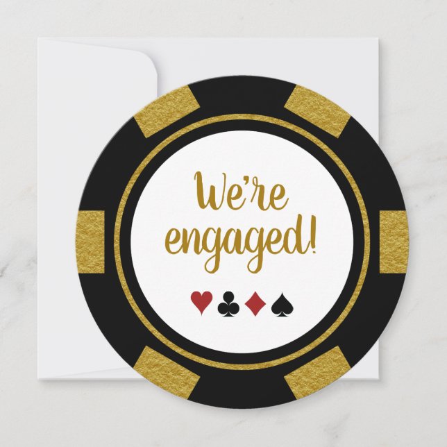 Invitación Compromiso del Boda de oro negro con Chip de poker (Anverso)